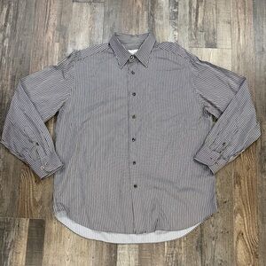 Brioni Mens Blue and White Striped Button-Up Shirt